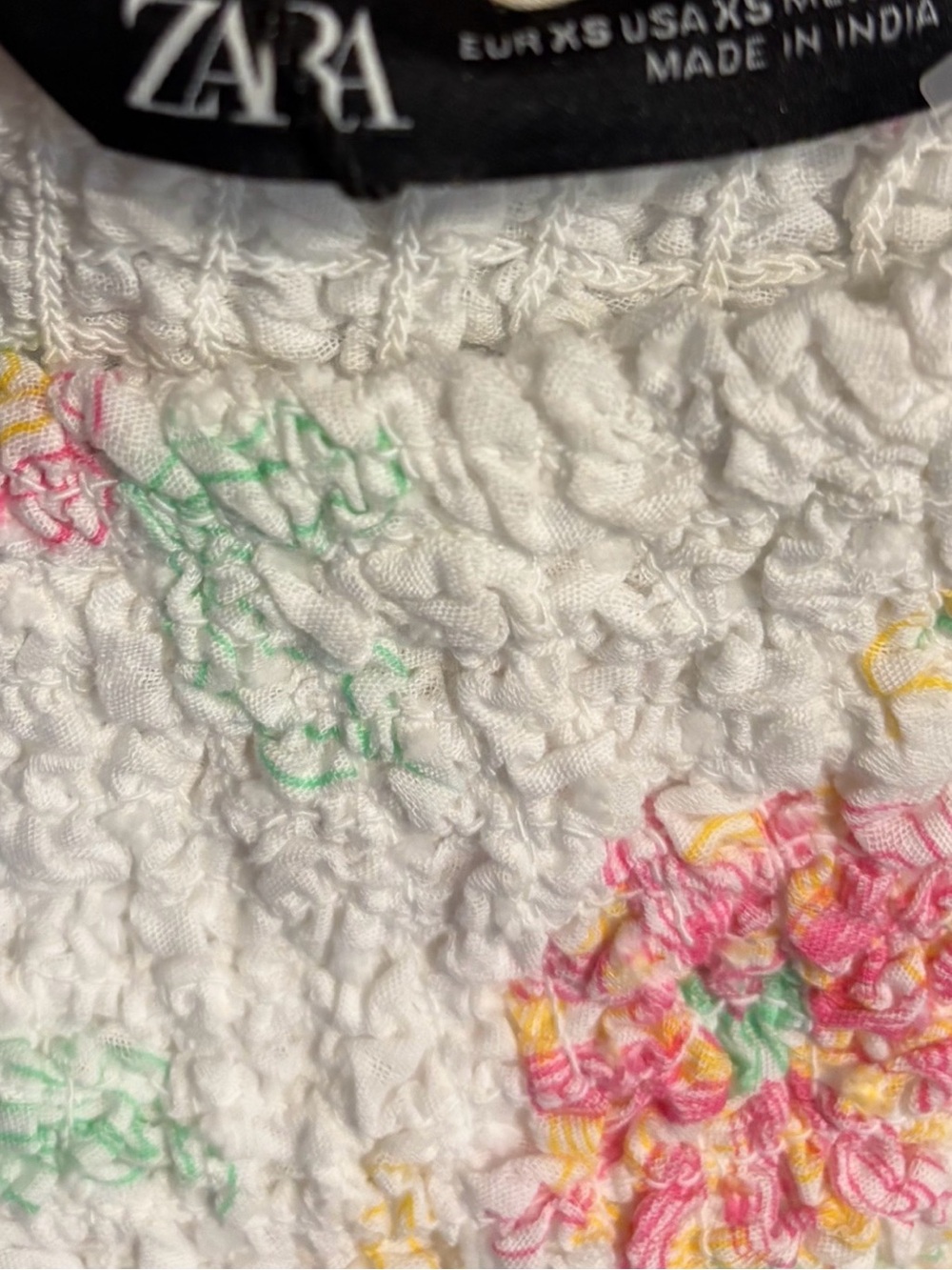 Zara White Off-Shoulder Smocked Crop Top with Pink Floral Accents - Picture 6 of 6